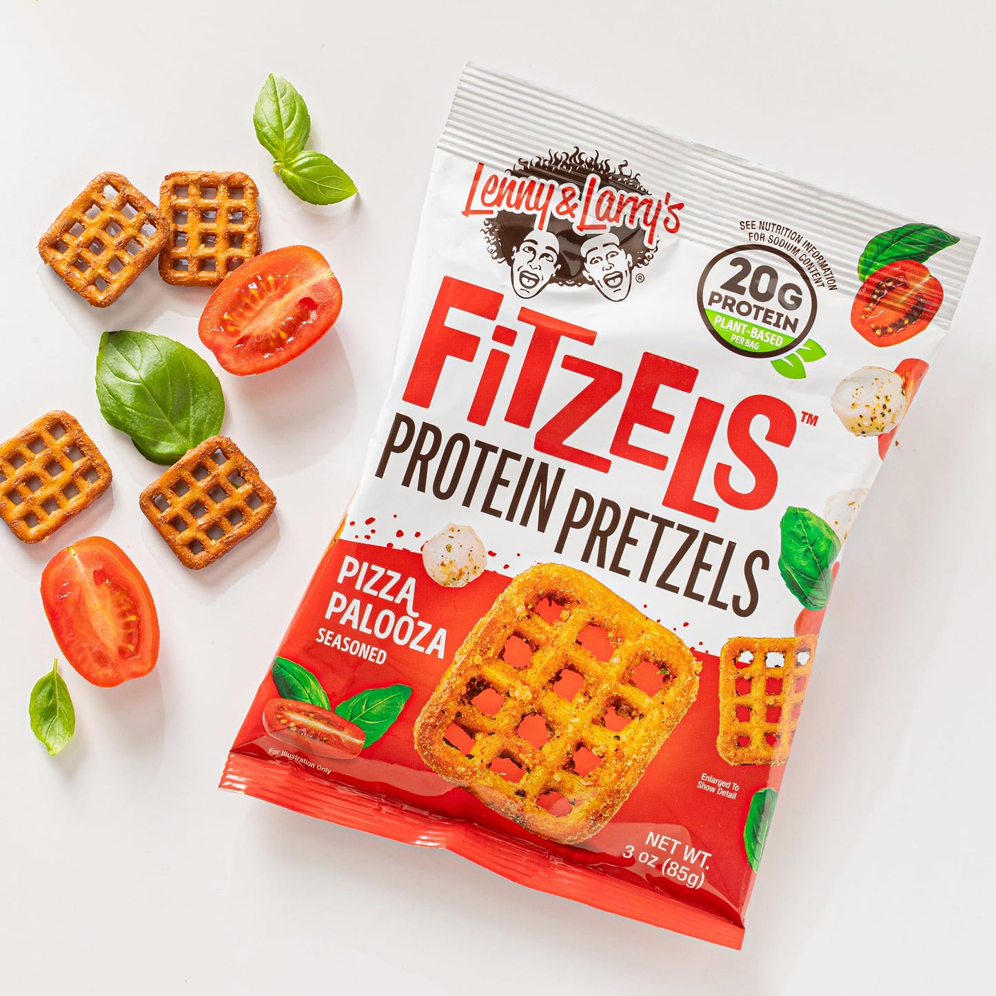 Lenny & Larrys Pizza Palooza FITZELS- Savory Pretzel Snacks Incredibly Tasty High Protein, Salty, Vegan, Kosher 20 gs of Plant
