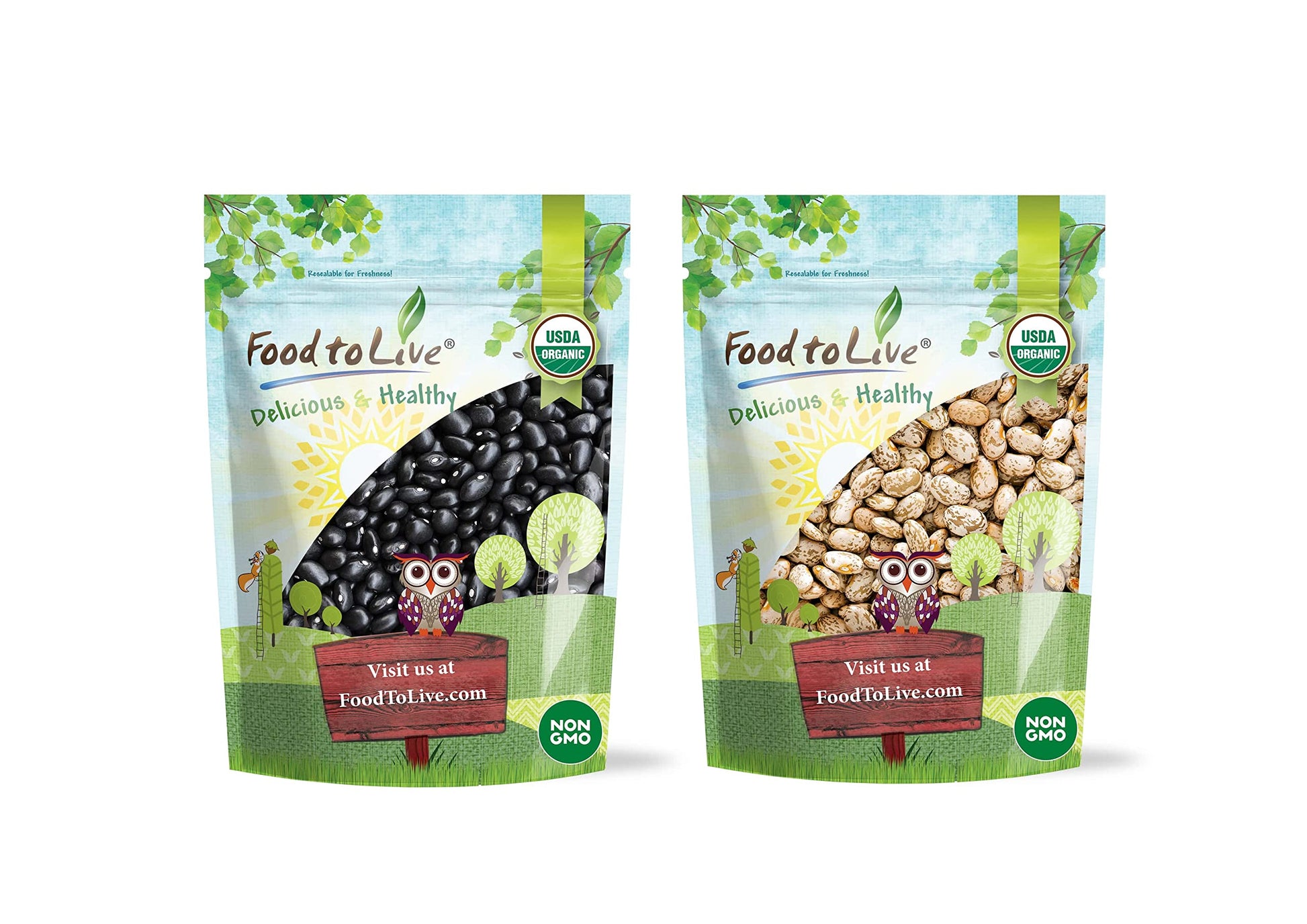 Food to Live Organic Dry Beans Bundle, 2 Pack - Black Beans (5 LB), Pinto Beans (5 LB), Non-GMO, Raw, Vegan, Kosher, Sproutable,