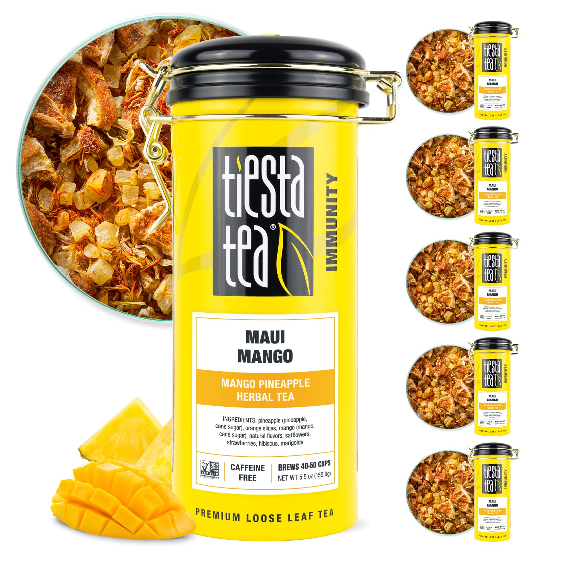 Tiesta Tea Maui Mango Loose Leaf Herbal Tea - Non-Caffeinated, 33 oz Refillable Tin, Brews up to 50 Cups, Pack of 6