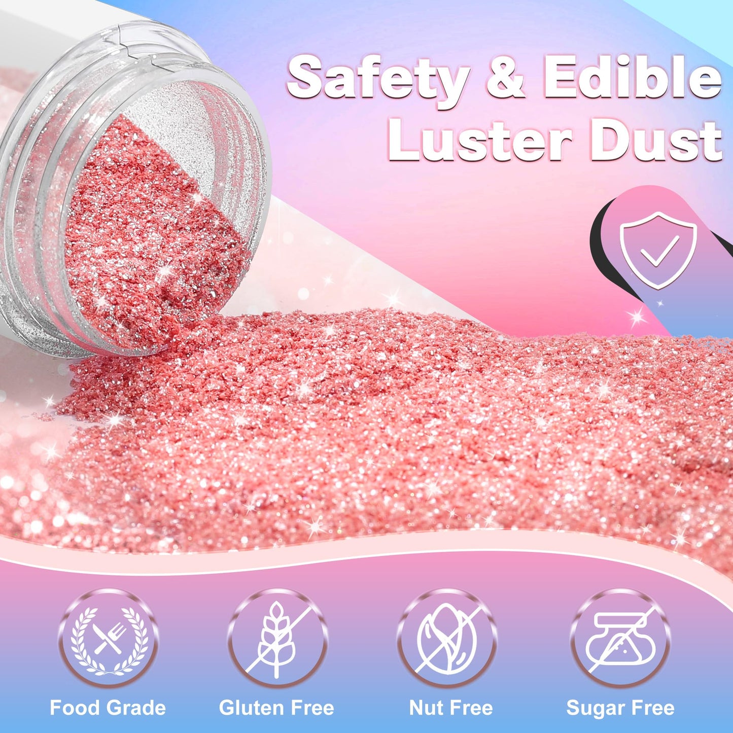ERHIVORA Edible Glitter for Cakes & Drinks, 3g, 4 Colors: Rose Gold, Gold, Blue, Purple