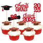 ZHUOWEISM Graduation Cupcake Toppers, 40 PCS Glitter Class of 2025, Red, Paper with Glitter