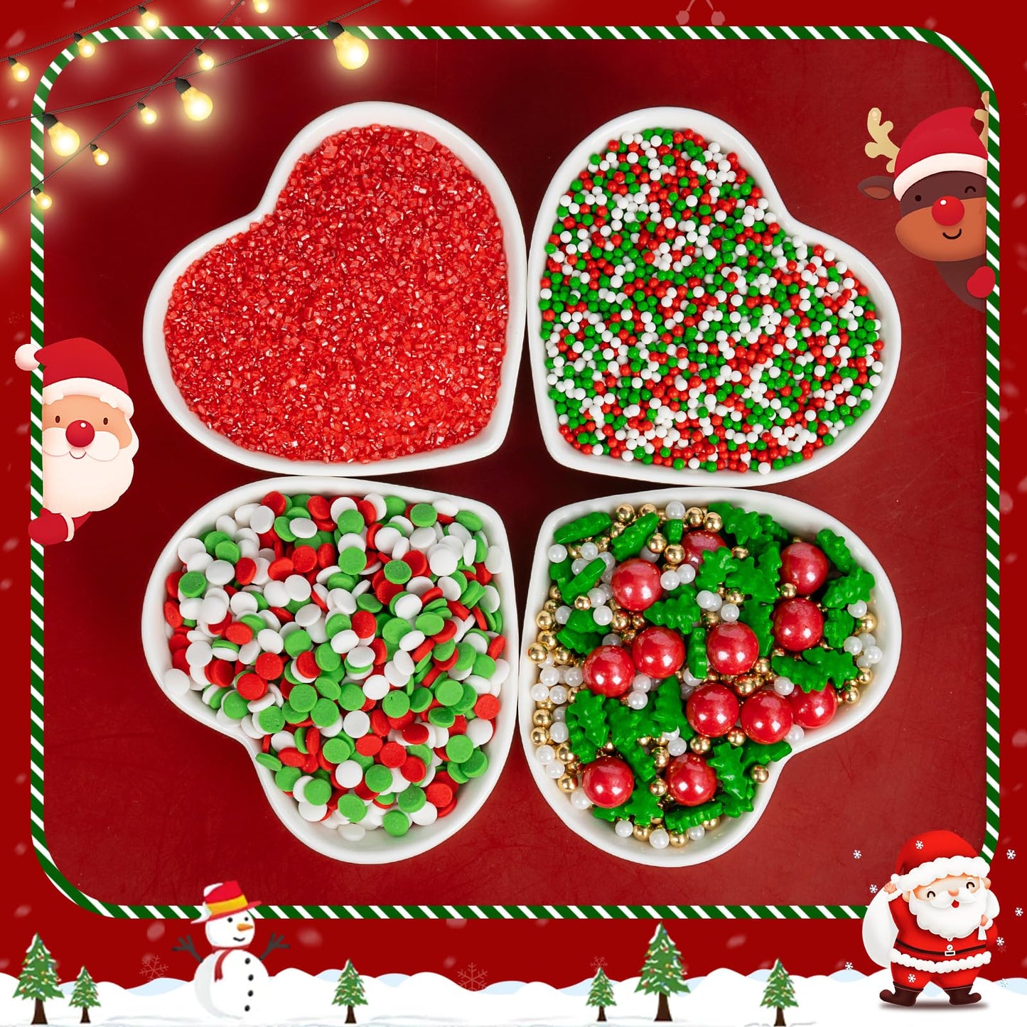 Edible Christmas Sprinkles for Cake Decorating,4 Pack 12 oz,Red White Green Gold Pearls and Christmas Confetti Trees Candy,Nonpa