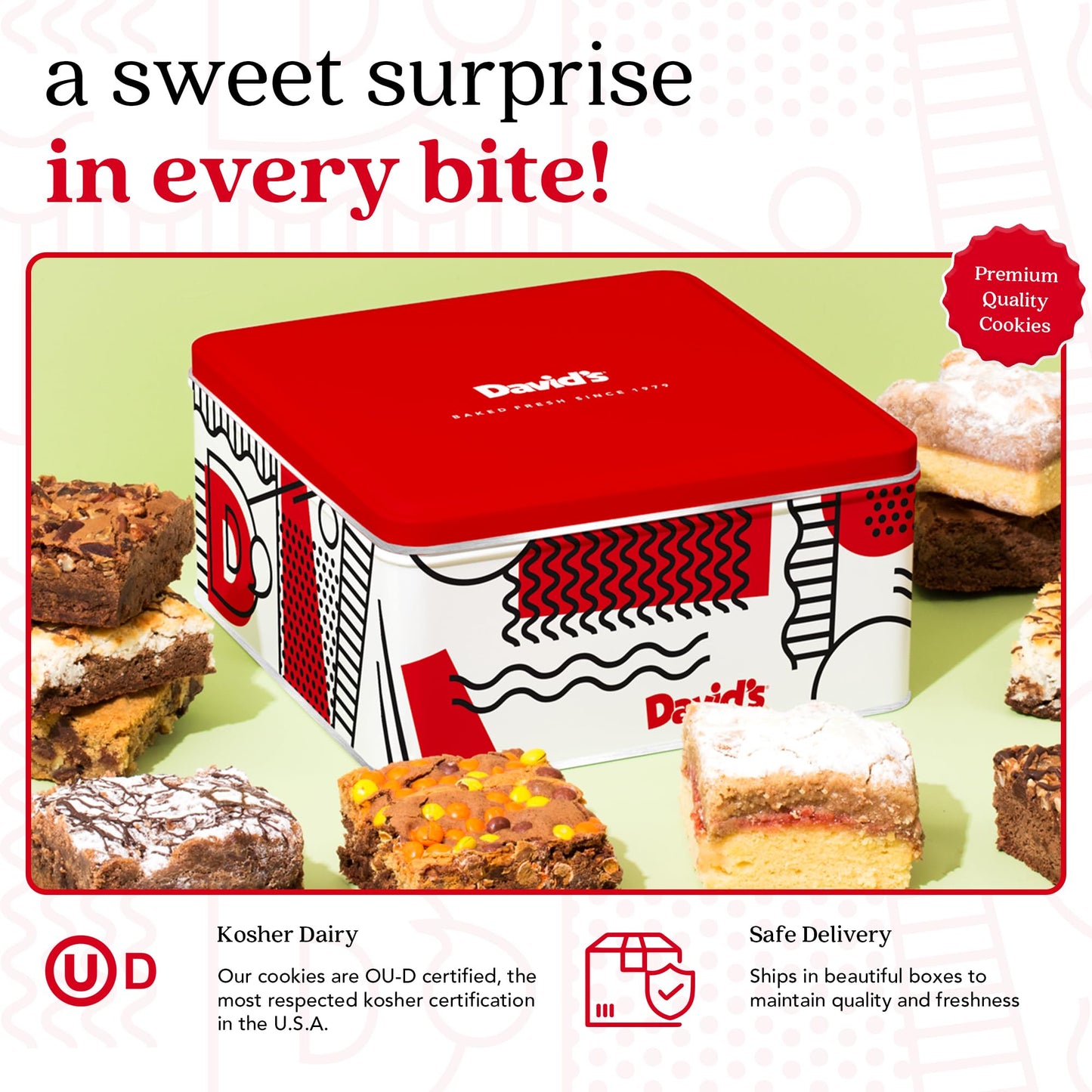 David'S Cookies Assorted Brownies & Crumb Cake Gift Tin 3Lbs - Delicious, Fresh Baked Snacks, Gourmet Chocolate Fudge Slices, Br