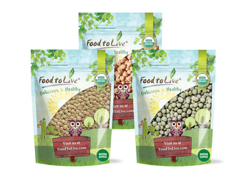 Food to Live Organic Pulses Bundle, 3 Pack - Whole Green Peas (5 LB), Green Lentils (5 LB), Chickpeas (5 LB), Non-GMO Dried Legu