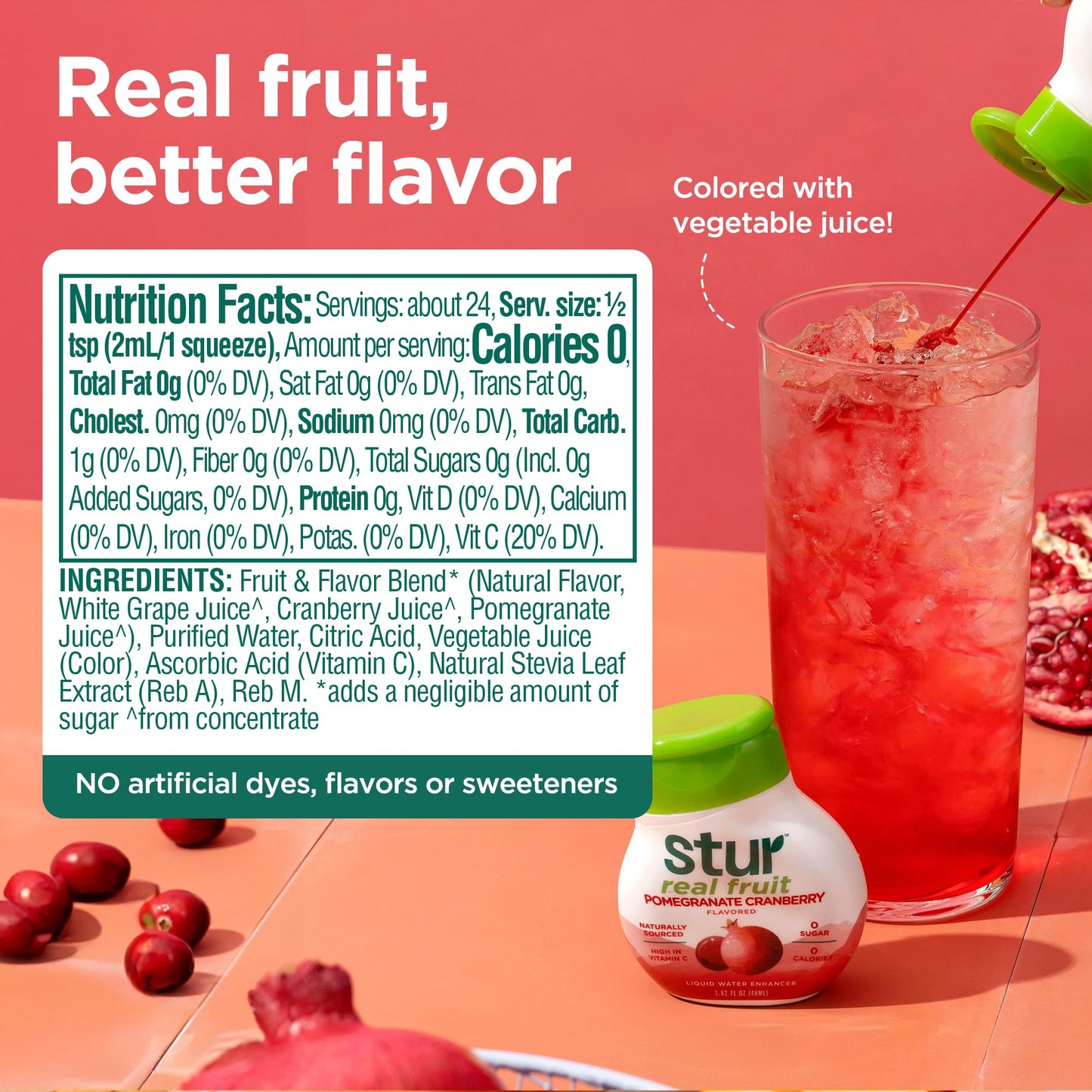 Stur Liquid Water Enhancer | Pomegranate Cranberry | Naturally Sweetened | High in Vitamin C & Antioxidants | Sugar Free | Zero