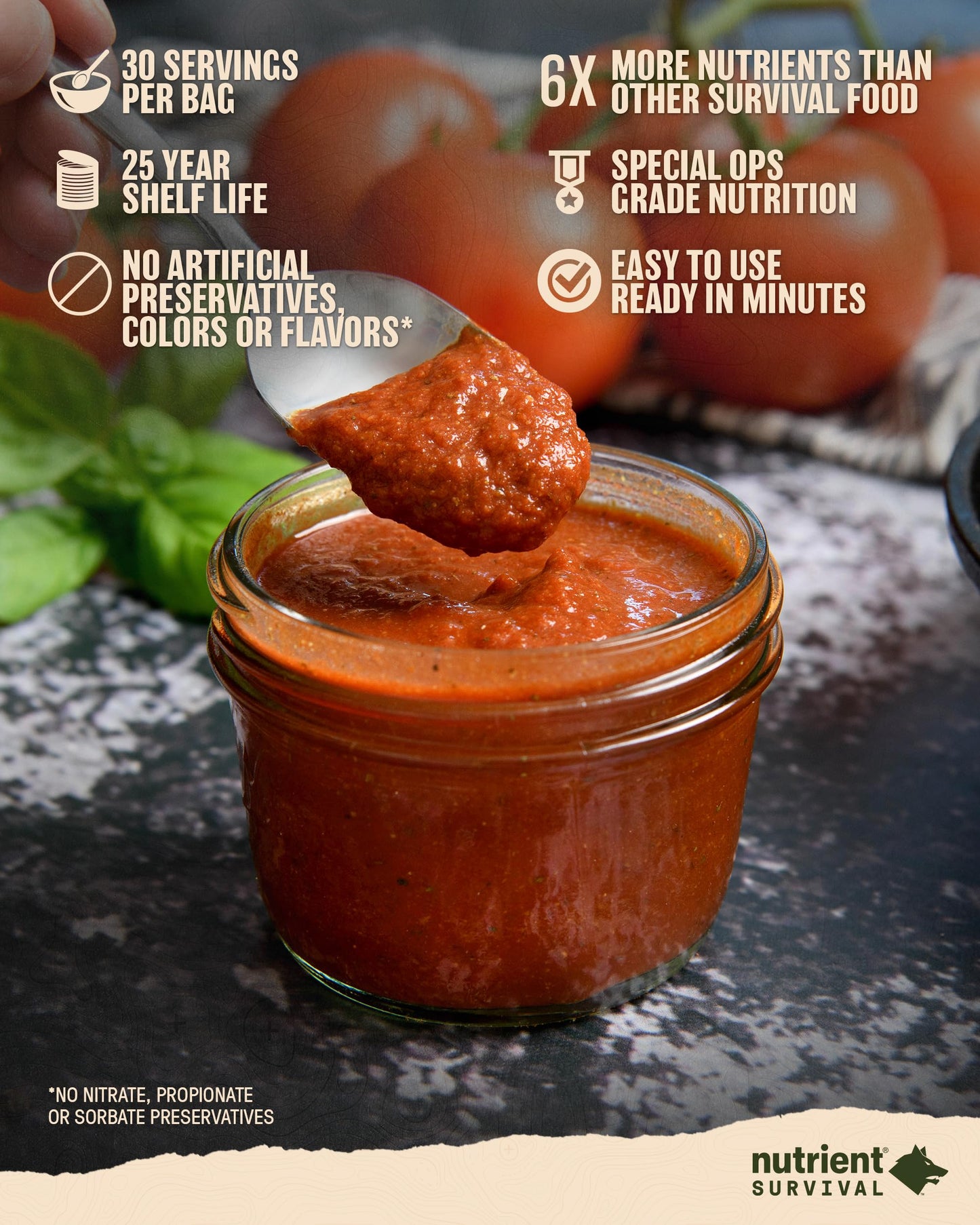 Nutrient Survival Tomato Powder, Powdered Vitamin Tomato (30 Servings) Emergency Food Supply & Camping Supplies For Soups, Sauces, Meatloaf, 40 Nutrients, Shelf Stable Up To 25 Years, One Can