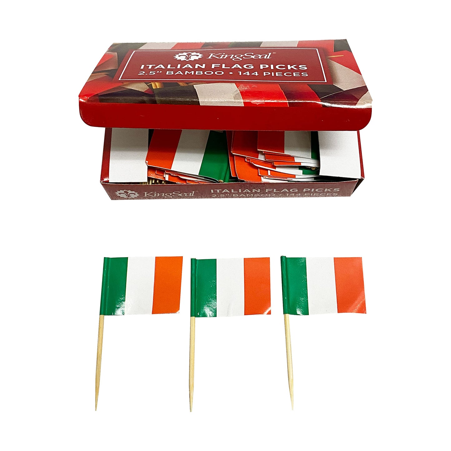 1,440 Count | Kingseal Italian Flag Toothpicks, 2.5 Inch, Ideal For Italian Restaurants, Appetizers, Cocktails, And More - 10 Pa
