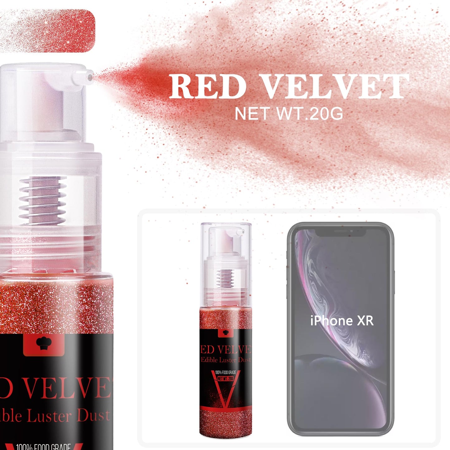 Vividye Edible Glitter Spray - 20g Luster Dust for Cakes, Cocktails, and Beverages - Red Velvet