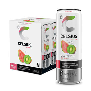 CELSIUS Sparkling Kiwi Guava Energy Drink, 12 Fl Oz (Pack of 4), Model FGSS419