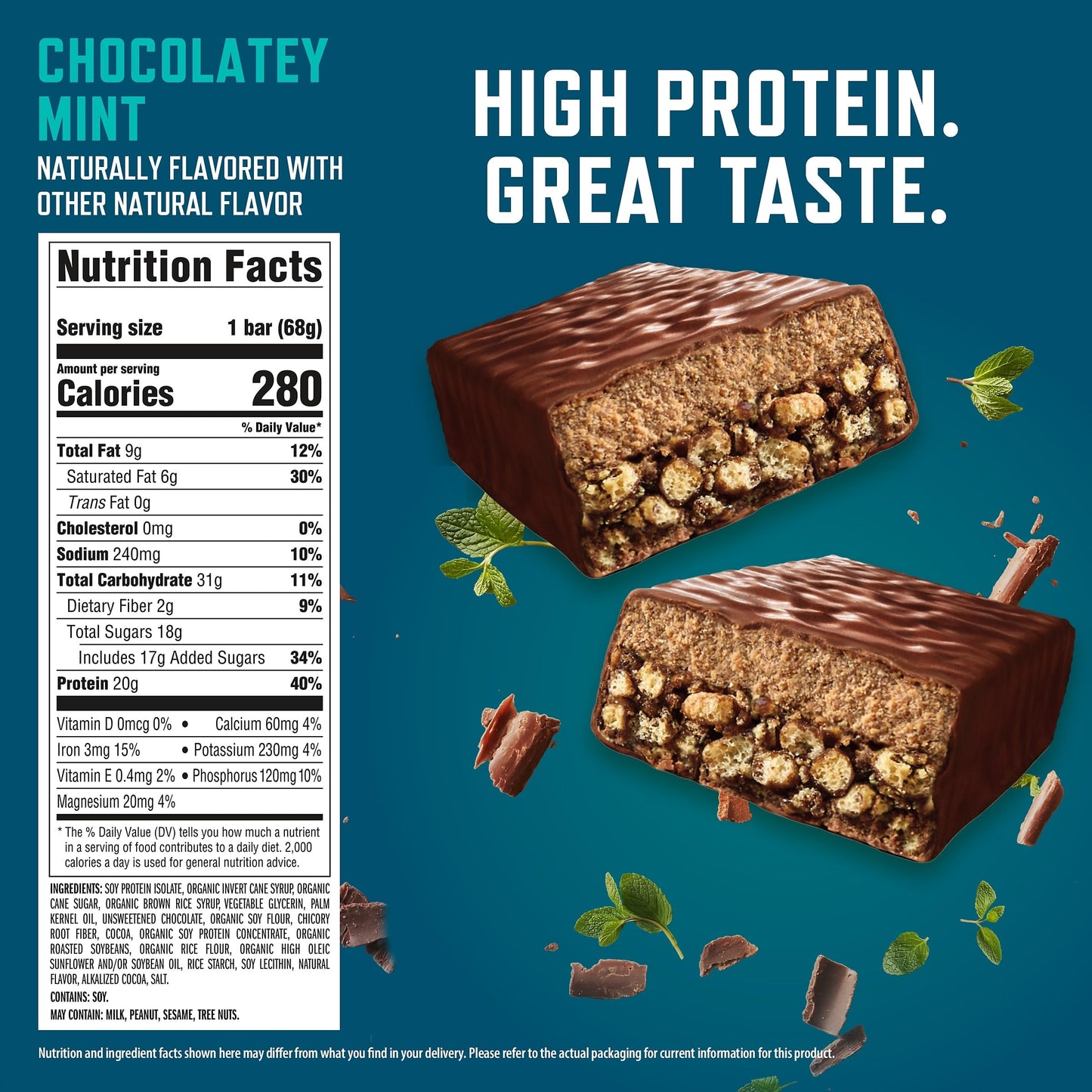 CLIF BUILDERS Protein Bars - Chocolate Mint Flavor - 20g Plant Based Protein - Gluten Free - Non-GMO - Low Glycemic - No Artificial Sweeteners - 2.4 oz. (6 Pack)