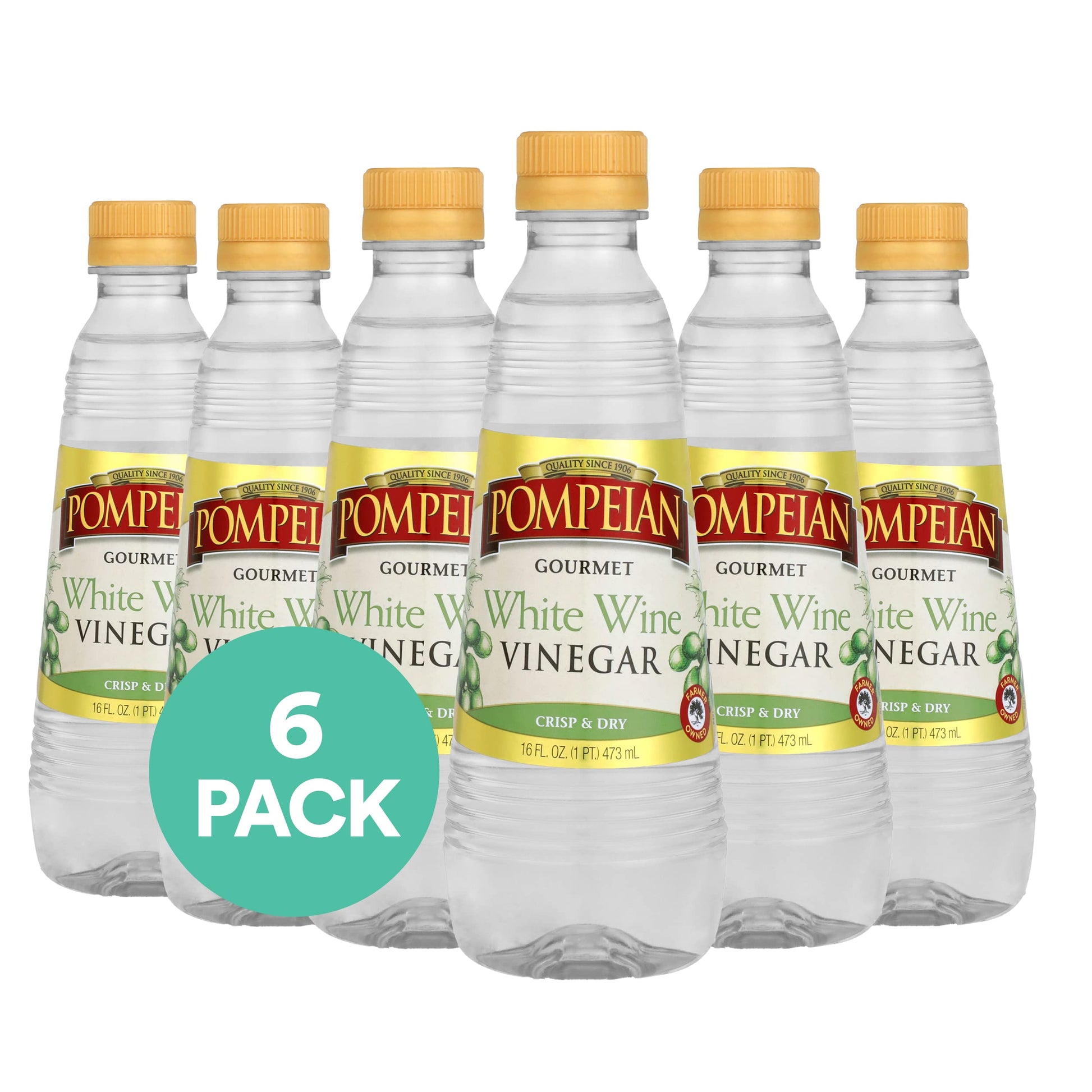 Pompeian Gourmet White Wine Vinegar, Bright Flavor, 16 Fl Oz, Pack of 6