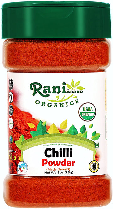 Rani Organic Chilli Powder (Mirchi Ground) 3oz (85g) PET Jar ~ All Natural | Vegan | Gluten Friendly | NON-GMO | Indian Origin |