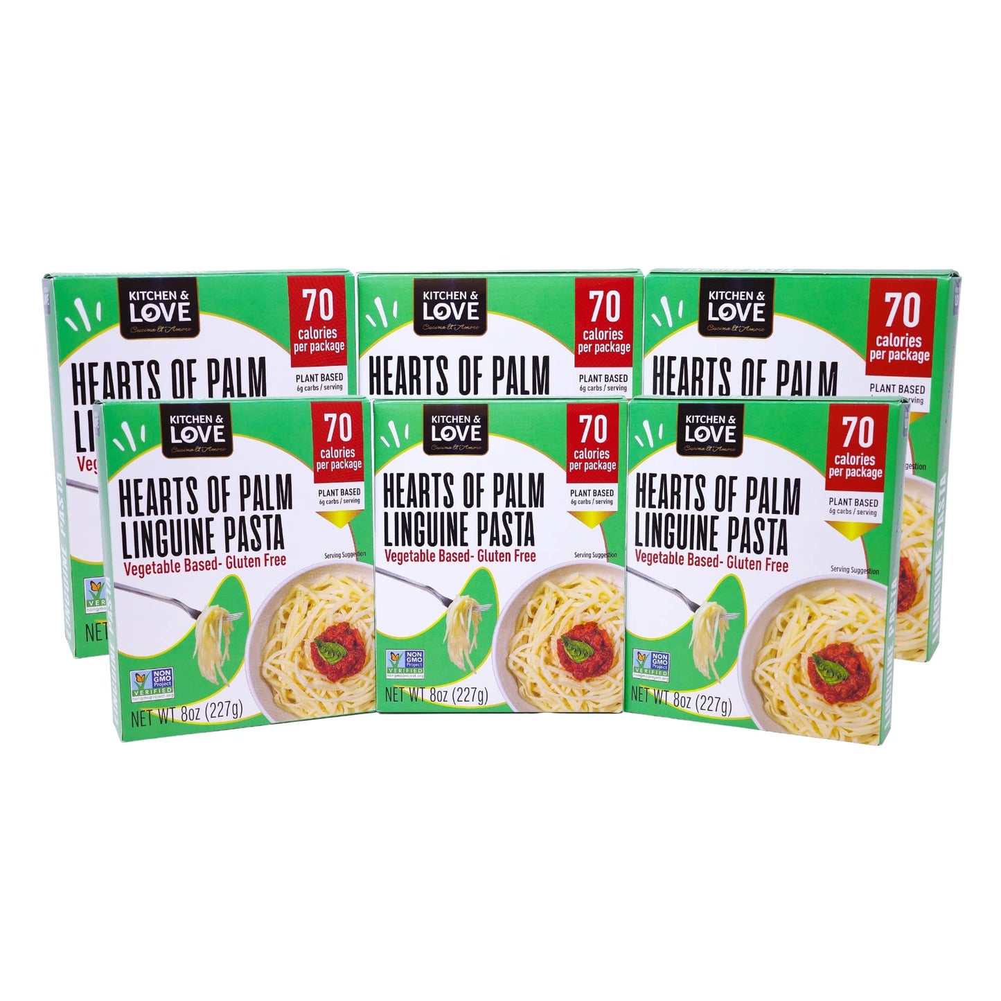 Kitchen & Love Hearts of Palm Linguine, Low Carb, Low Calories, Plant Based, Non GMO, Gluten Free Pasta Alternative, Vegan, Easy