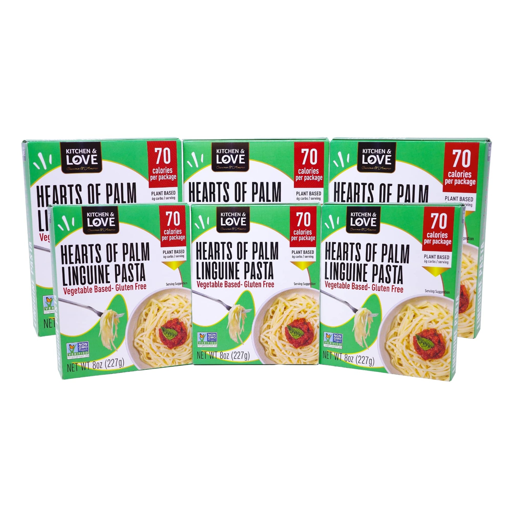 Kitchen & Love Hearts of Palm Linguine, Low Carb, Low Calories, Plant Based, Non GMO, Gluten Free Pasta Alternative, Vegan, Easy