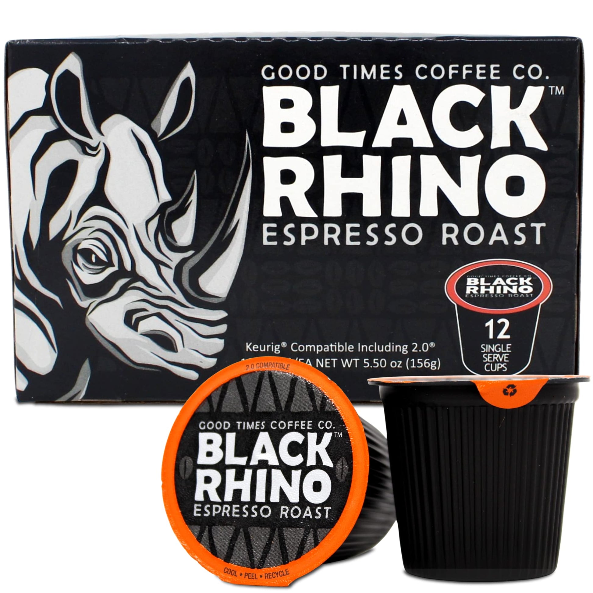 Black Rhino Espresso Roast Coffee, Single Serve Pods for Keurig K-Cup malt-inspired, 12 Count
