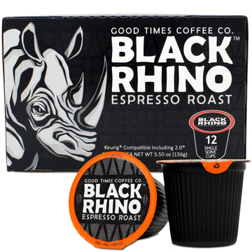 Black Rhino Espresso Roast Coffee, Single Serve Pods for Keurig K-Cup malt-inspired, 12 Count