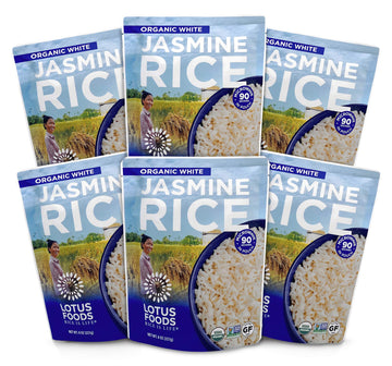 Lotus Foods Organic White Jasmine Rice Heat & Eat Pouch - Gluten Free White Rice, Organic Rice, Instant Microwave Jasmine Rice, Microwavable Pre Cooked Rice - 8 Oz (Pack Of 6)