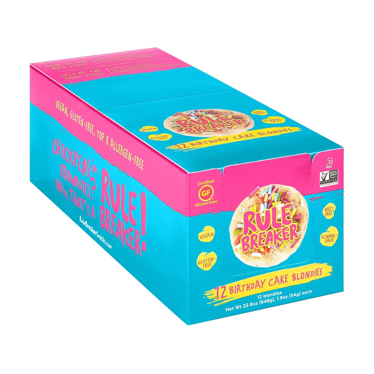 Rule Breaker Snacks Birthday Cake | Vegan, Gluten-Free, Nut-Free, Top 11 Allergen-Free | Great for School, Office | Pack of 12