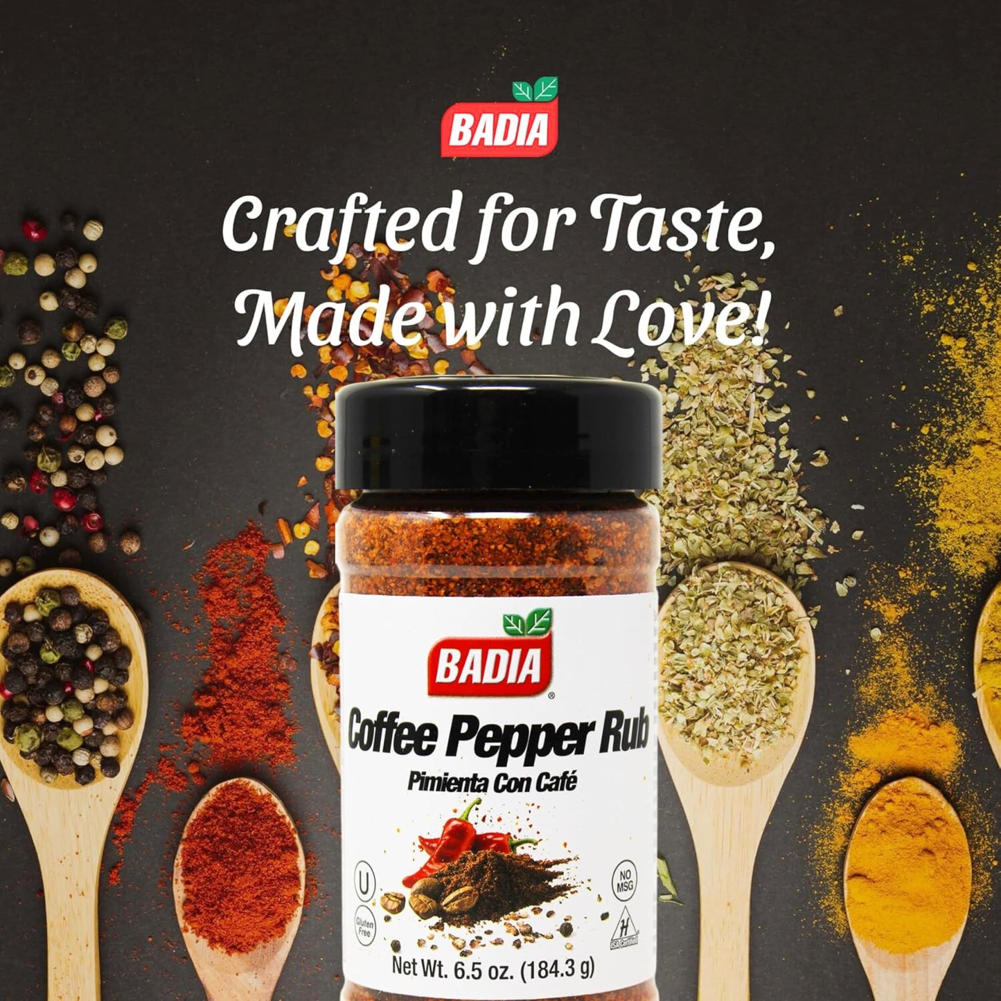 Badia Coffee Pepper Seasoning  6.5 oz - Chili Pepper  Coffee  Garlic  Brown Sugar Blend for Smoky Sweet Rub  Gluten Free  No Msg