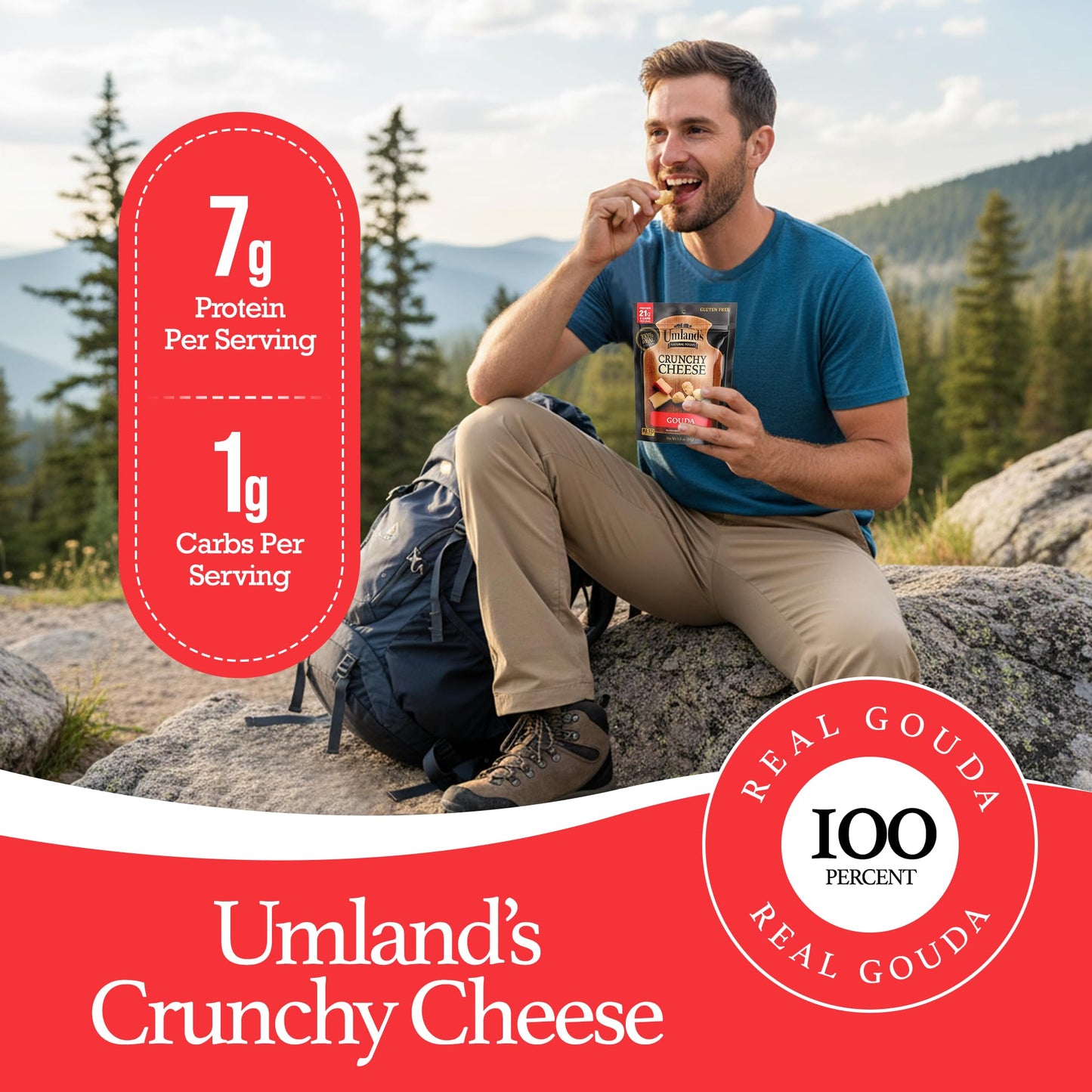 Umlands Crunchy Cheese - Gouda (3      1.9  oz Bags) | 100% Real Wisconsin Cheese, Keto, Low-Carb, High-Protein, Gluten-Free, Sh