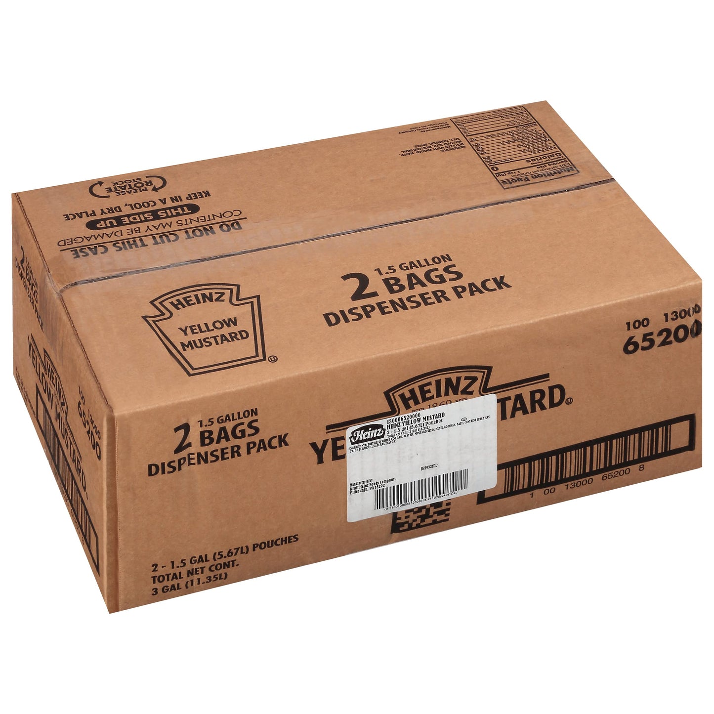 Heinz Yellow Mustard Dispenser Casepack (2 Ct Casepack, 1.5 Gal Bags)