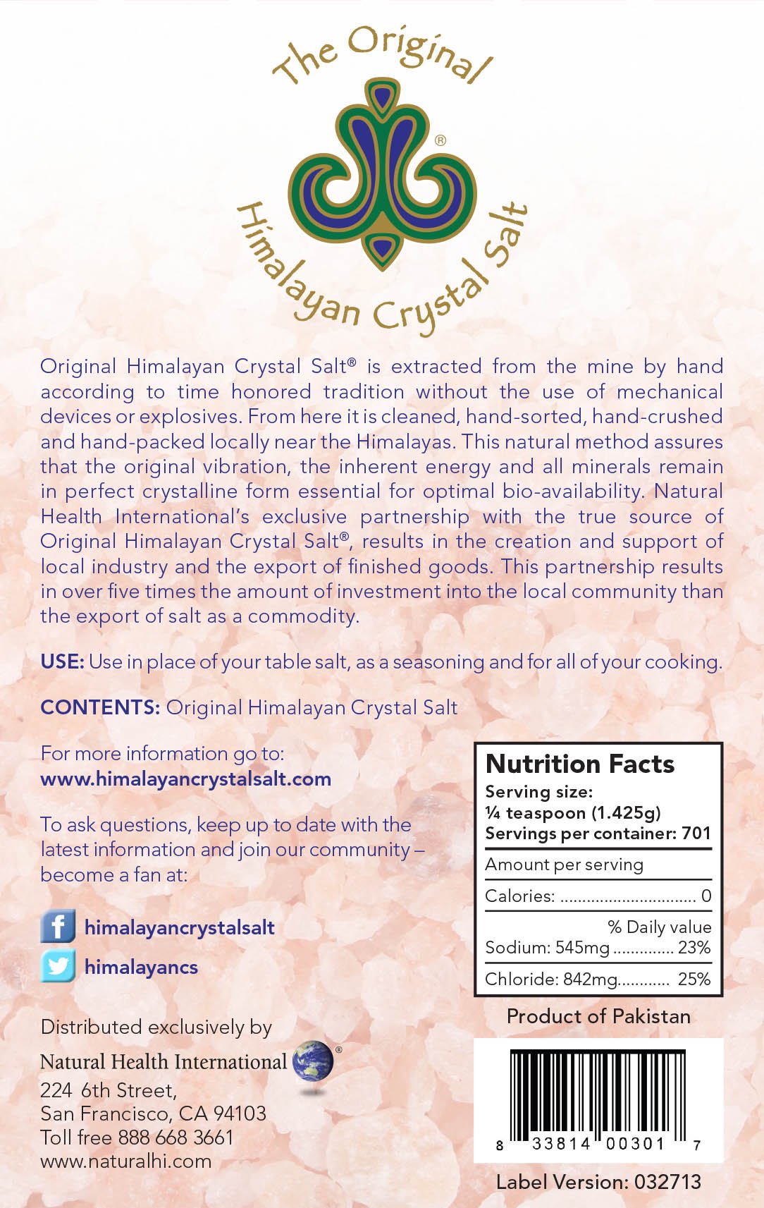 Original Himalayan Salt Crystal - Fine Granulated Culinary Salt for Cooking, Food Preparation and Health with 84 Trace Minerals