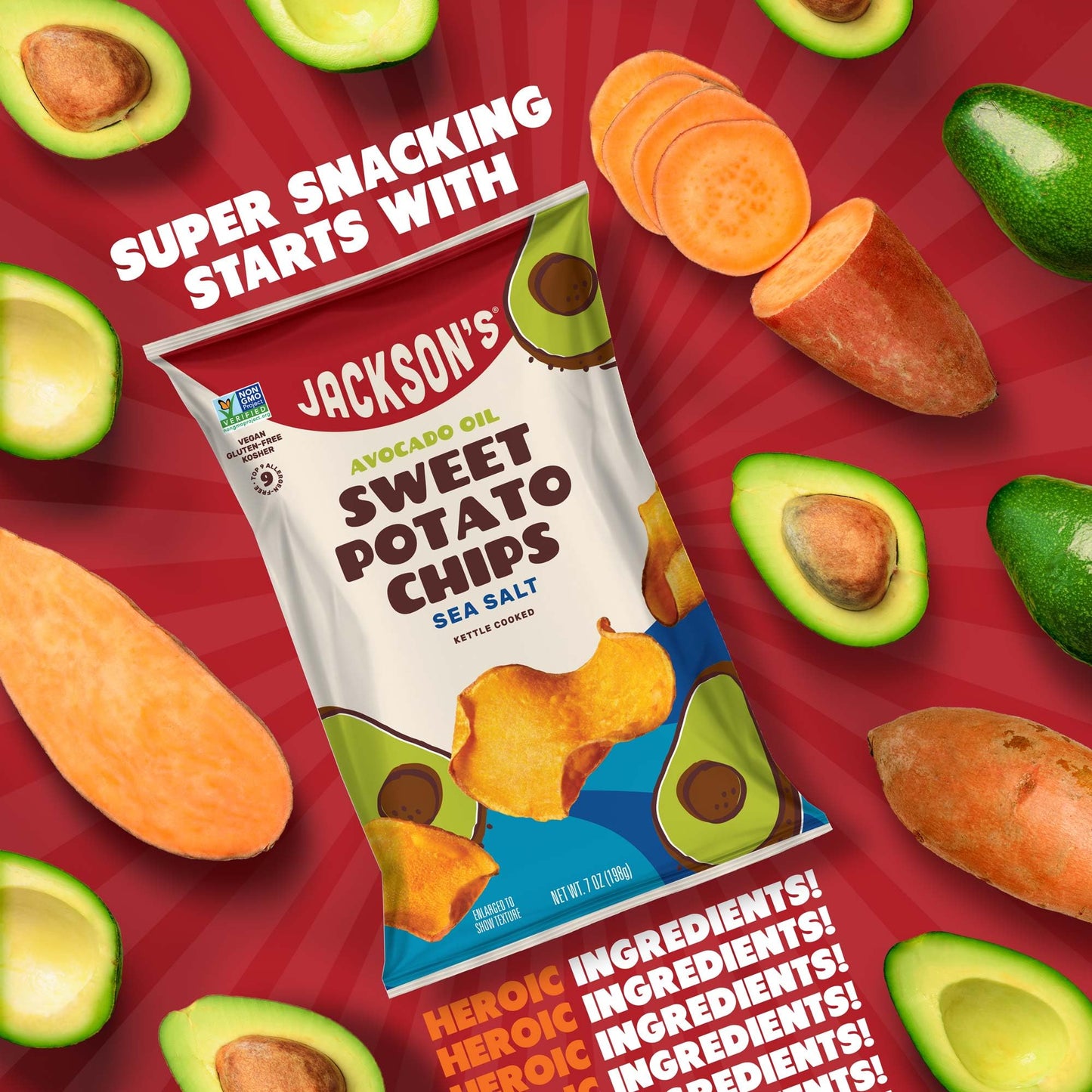 Jacksons Sweet Potato Kettle Chips, Sea Salt, 7 Ounce (Pack of 6), Allergen-Friendly, Gluten Free, Vegan, Paleo Friendly