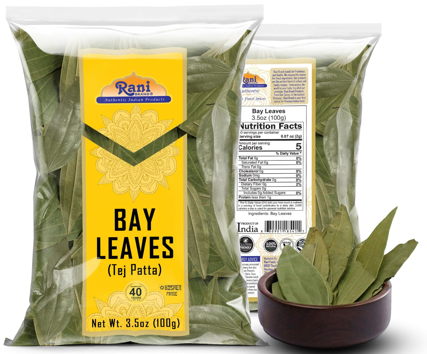 Rani Bay Leaf (Leaves) Whole Spice Hand Selected Extra Large 3.5Oz (100G) ~ All Natural | Gluten Friendly | Non-Gmo | Kosher | Vegan | Indian Origin (Tej Patta)