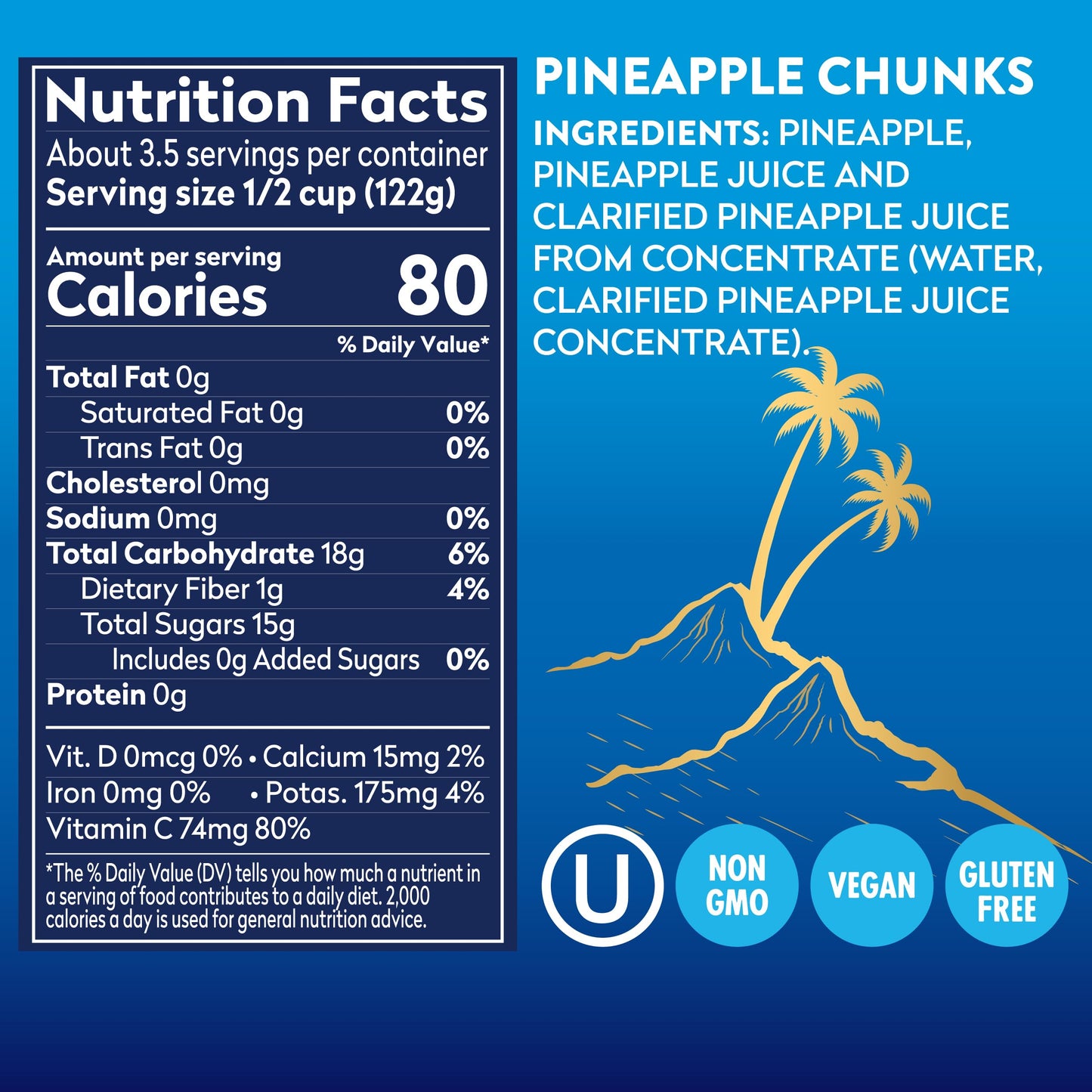 Dole Tropical Gold Pineapple Chunks in 100% Juice, Gluten Free, 15.25 Oz, 12 Count