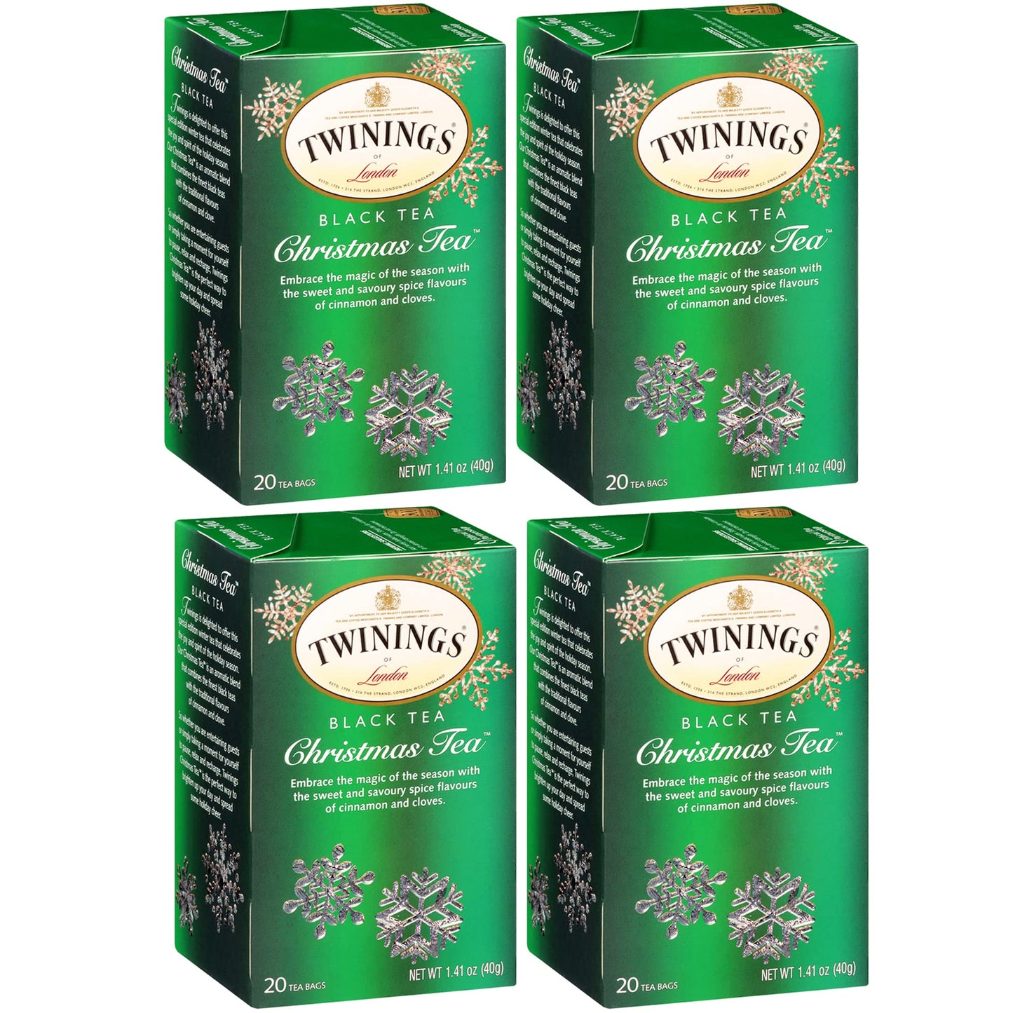 Twinings Christmas Tea - Black Tea Blended With Spicy And Aromatic Clove And Cinnamon, Tea Bags Individually Wrapped, 20 Count Ea (Pack Of 4)