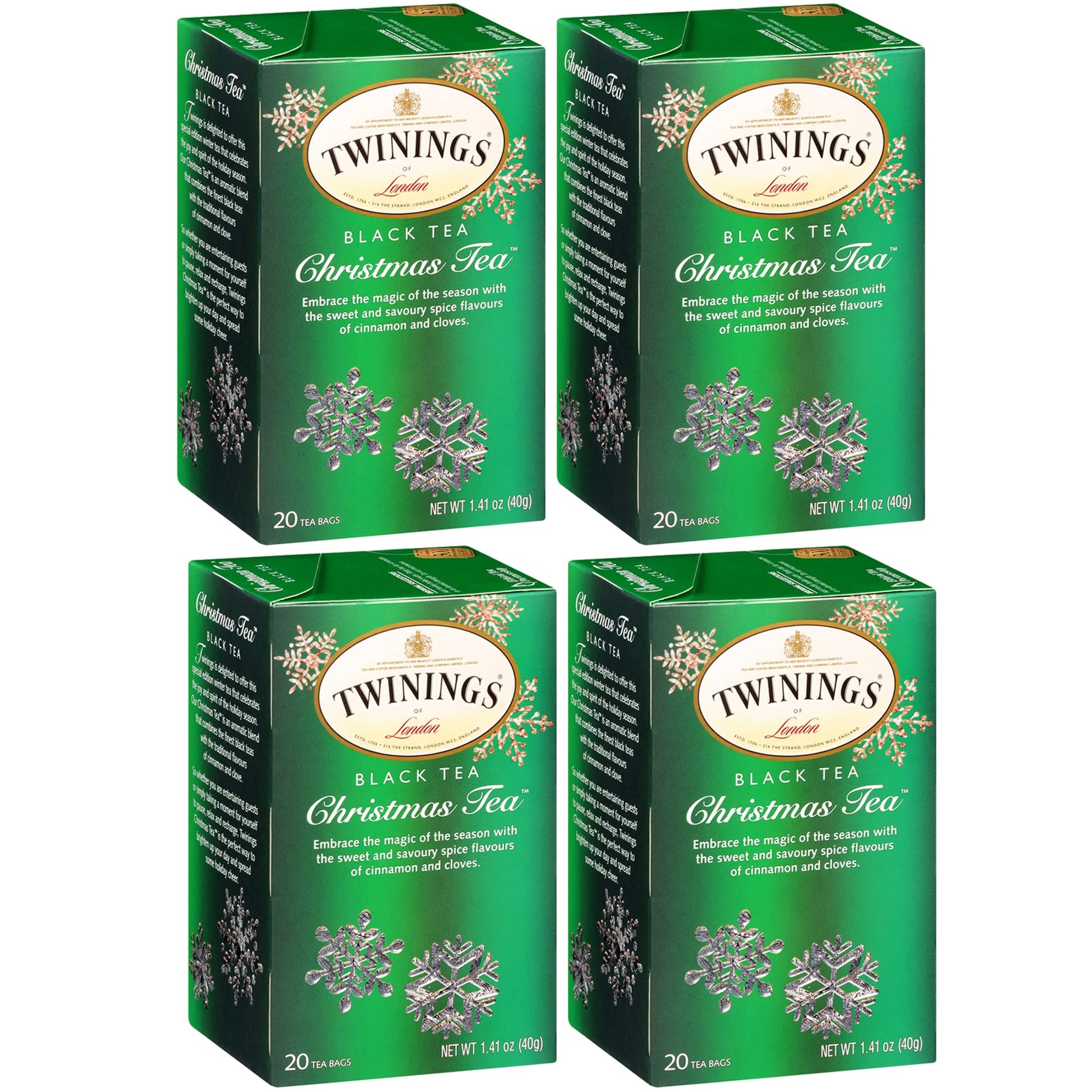 Twinings Christmas Tea - Black Tea Blended With Spicy And Aromatic Clove And Cinnamon, Tea Bags Individually Wrapped, 20 Count Ea (Pack Of 4)