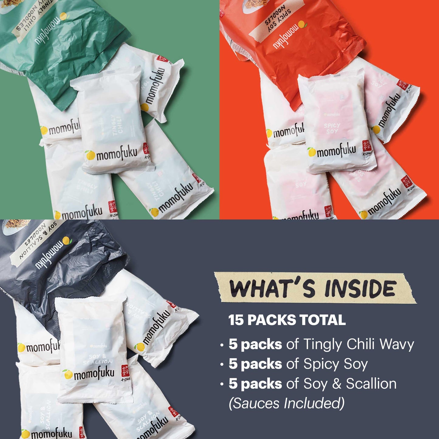 Momofuku Ramen Noodle Variety Pack By David Chang, 15 Count (Pack Of 3) Air-Dried Vegan Instant Noodles With Sauce