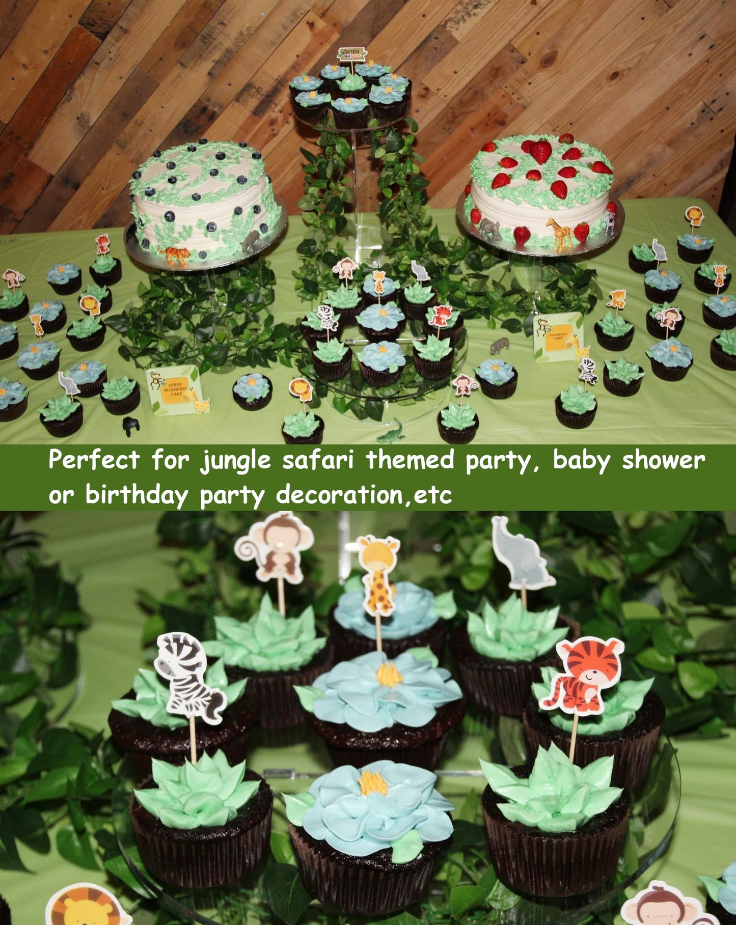 Honbay 48Pcs Double Sided Zoo Animal Theme Dessert Muffin Cake Cupcake Toppers Picks Cake Decoration For Jungle Safari Themed Pa