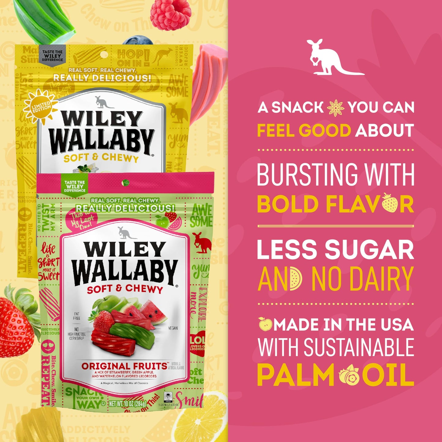 Wiley Wallaby Licorice Variety Pack - Original Fruits And Lemonade Classic Gourmet Soft & Chewy Australian Licorice Candy - Pack
