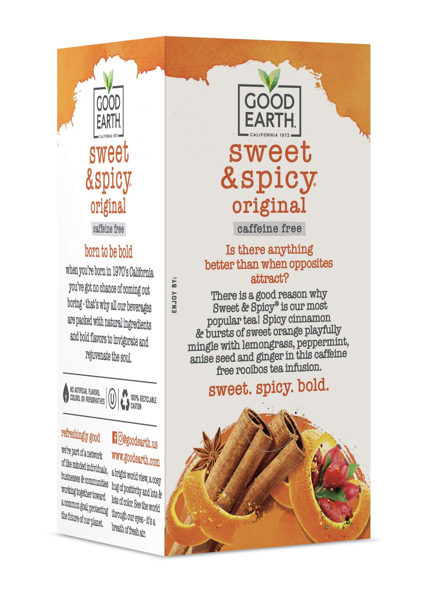 Good Earth Tea Co. Herbal Tea, Sweet & Spicy, Caffeine Free, 18 Count (Pack of 6), Black
