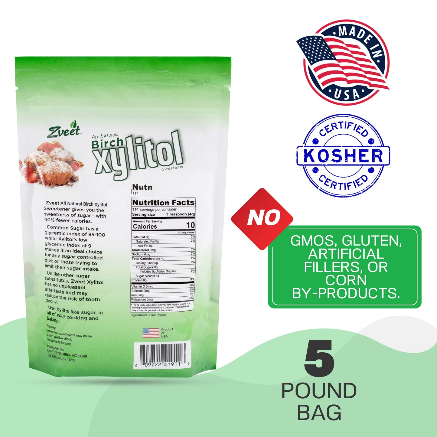 Zveet Birch Xylitol Sweetener | Keto Friendly, Non GMO Low Carb & Calorie Natural Sweetener Sugar Substitute | Kosher & Made in