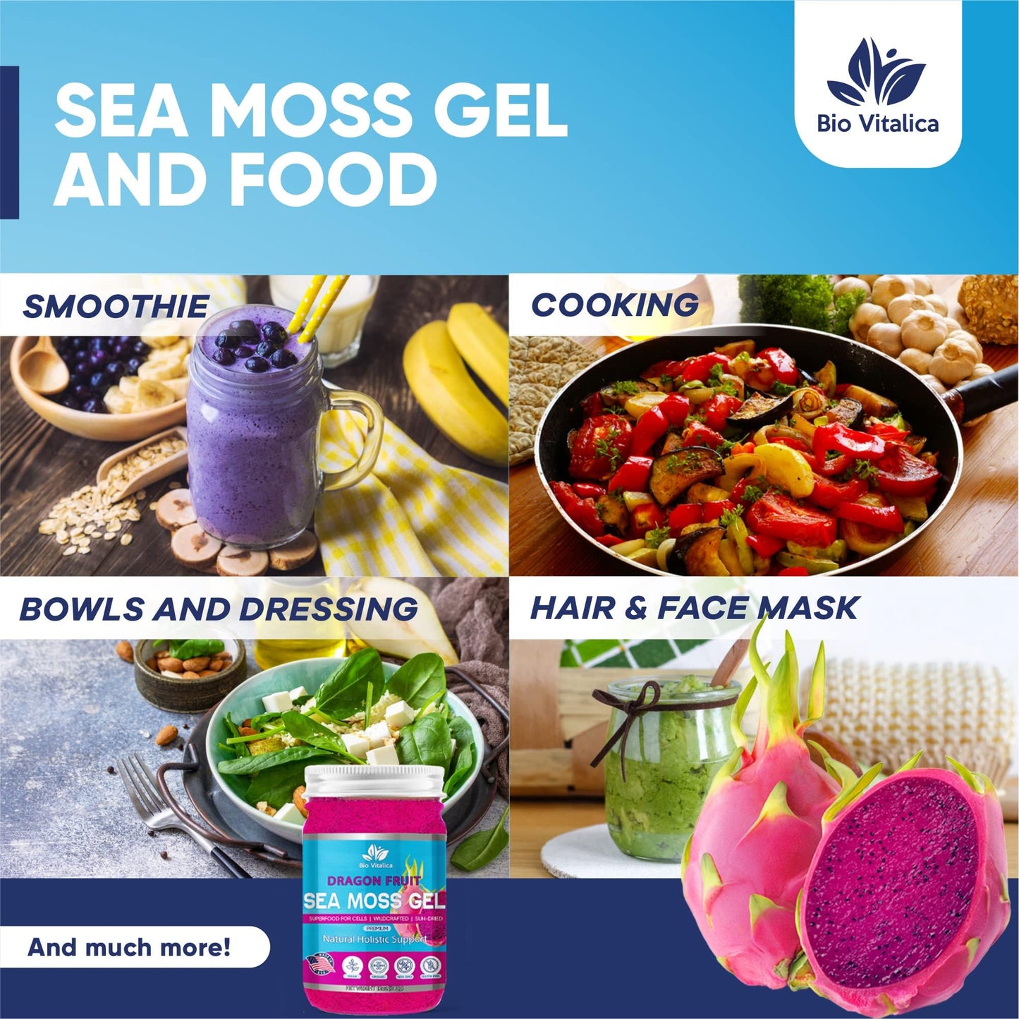 BIO VITALICA Sea Moss Gel - Organic Vegan Superfood - 12 Fl Oz (Pack of 1) - Dragon Fruit Flavor