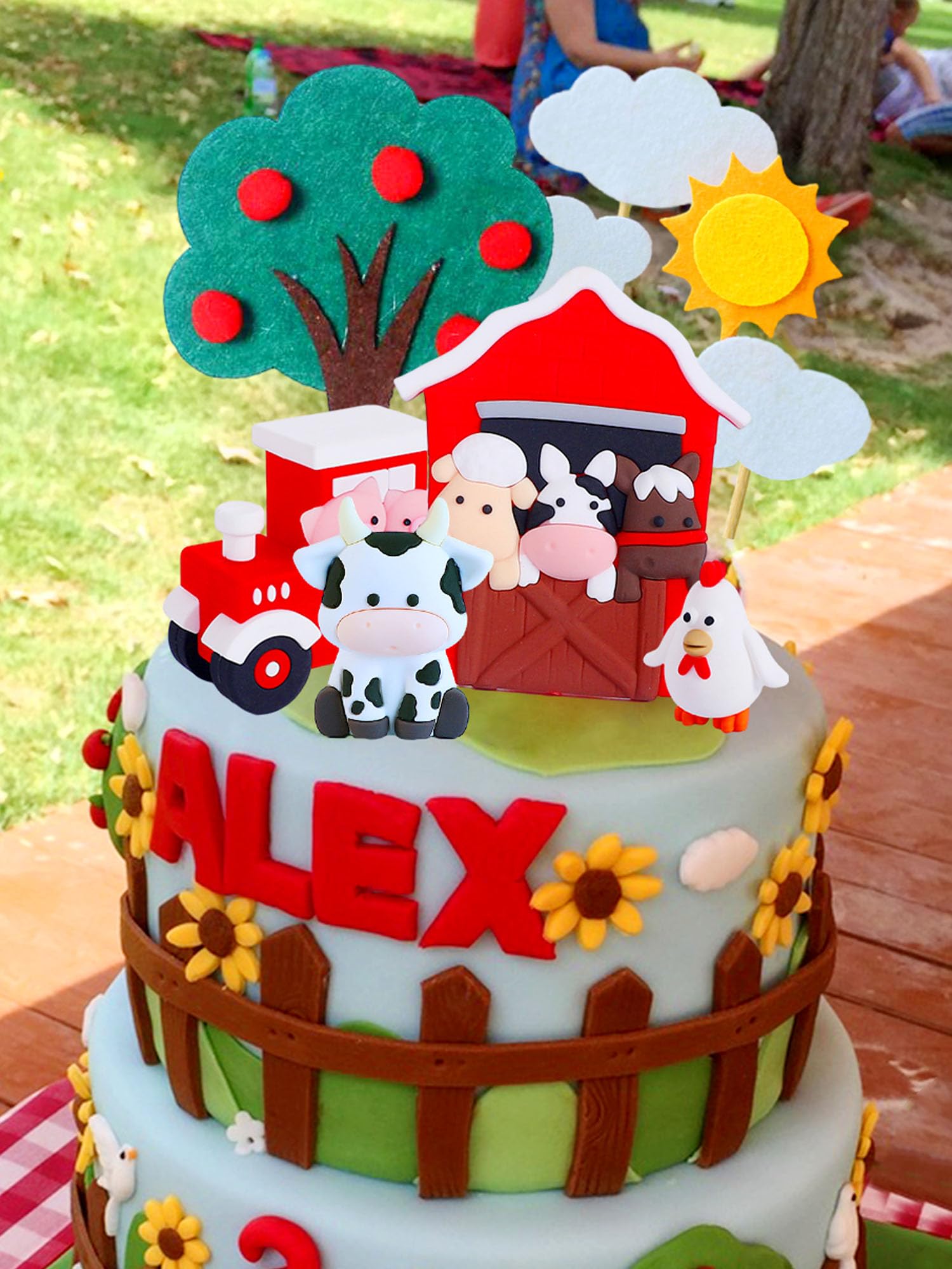 Jevenis Red Farm Animal Cake Decoration Sheep Cake Topper Farm Animal Birthday Decoration Cow Cake Decoration Pig Cake Topper Fo