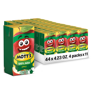 Motts 100% Original Apple Juice, 4.23 Fl Oz Boxes, 44 Count, Gluten-free, Kosher, No Artificial Colors or Sweeteners