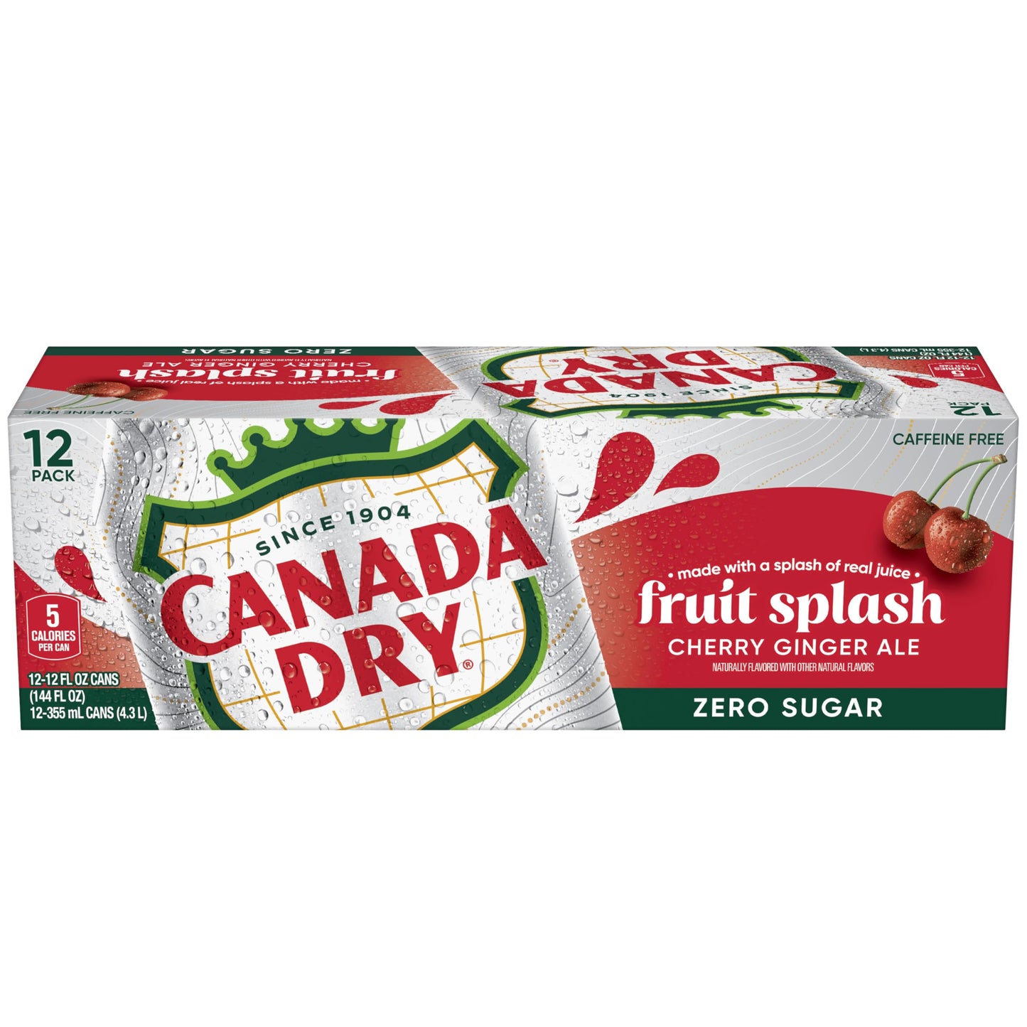 Canada Dry Cherry Ginger Ale, Zero Sugar, 12 Fl Oz Cans, Pack of 12