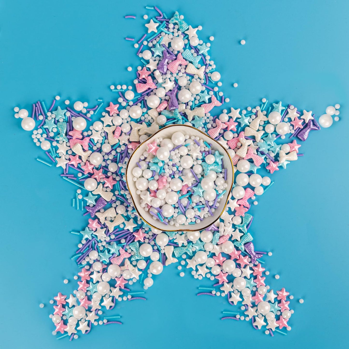 Twisweet Mermaid Sprinkles, Edible Pearl Stars for Cake Decorating, Ocean Theme, 130g, Perfect for Cupcakes and Cookies