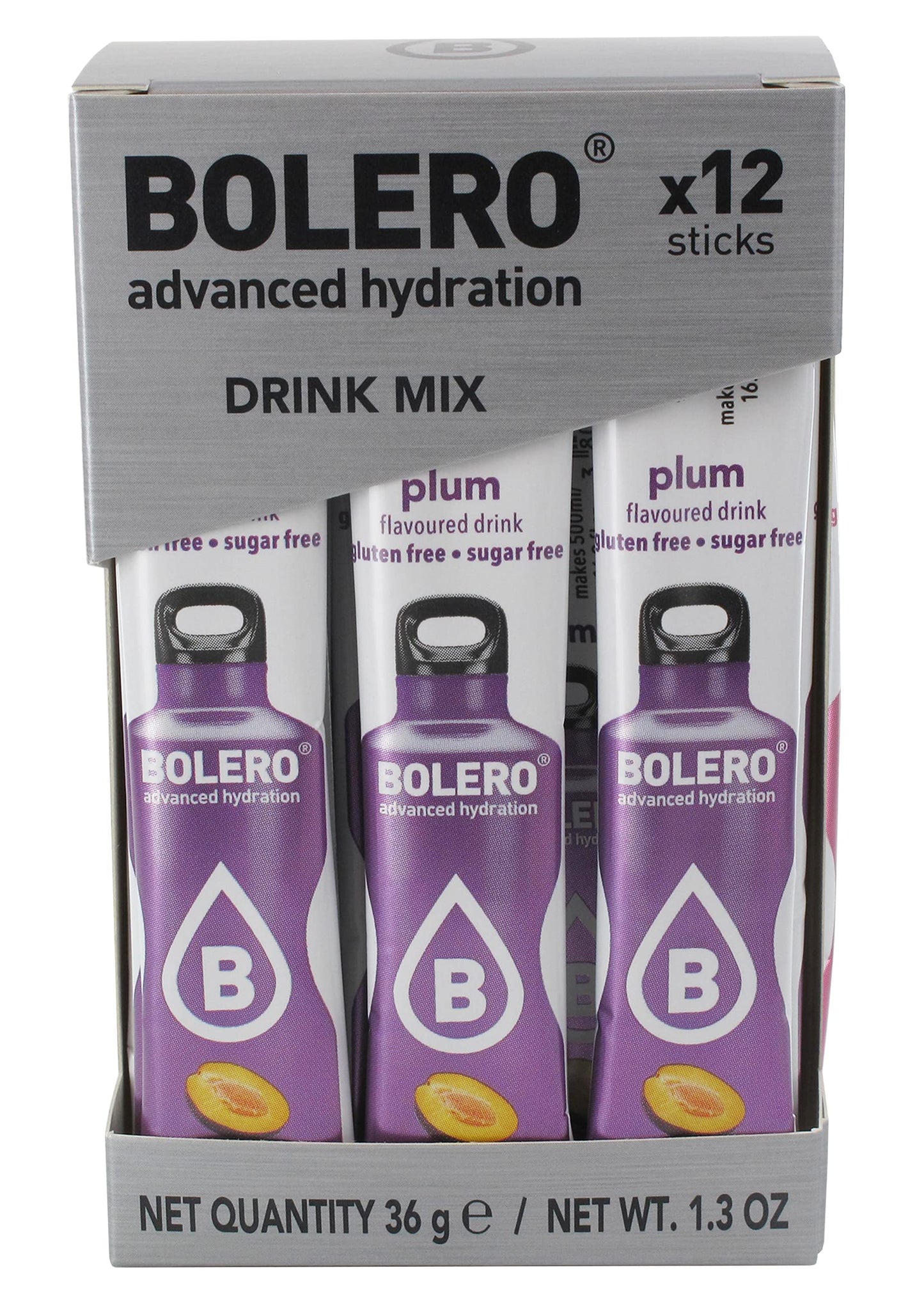 Bolero- Sugar Free Drink Mix Packets Plum Fruit Flavors | Powdered Flavored Water Packets | 36 Singles Sticks On The Go Packets