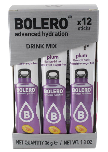 Bolero- Sugar Free Drink Mix Packets Plum Fruit Flavors | Powdered Flavored Water Packets | 36 Singles Sticks On The Go Packets