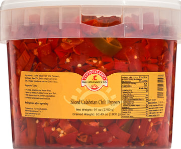 TUTTOCALABRIA Sliced Calabrian Chili Peppers in Oil, Bulk Foodservice Tub, 97 oz, chopped, rounds, Topping, All Natural, Non-GMO