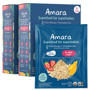 Amara Organic Baby Food - Stage 3 - Ancient Grain - Baby Cereal To Mix With Breastmilk, Water Or Baby Formula - Shelf Stable Baby Food Pouches Made From Organic Fruit And Veggies - 10 Pouches, 3.9Oz Per Serving