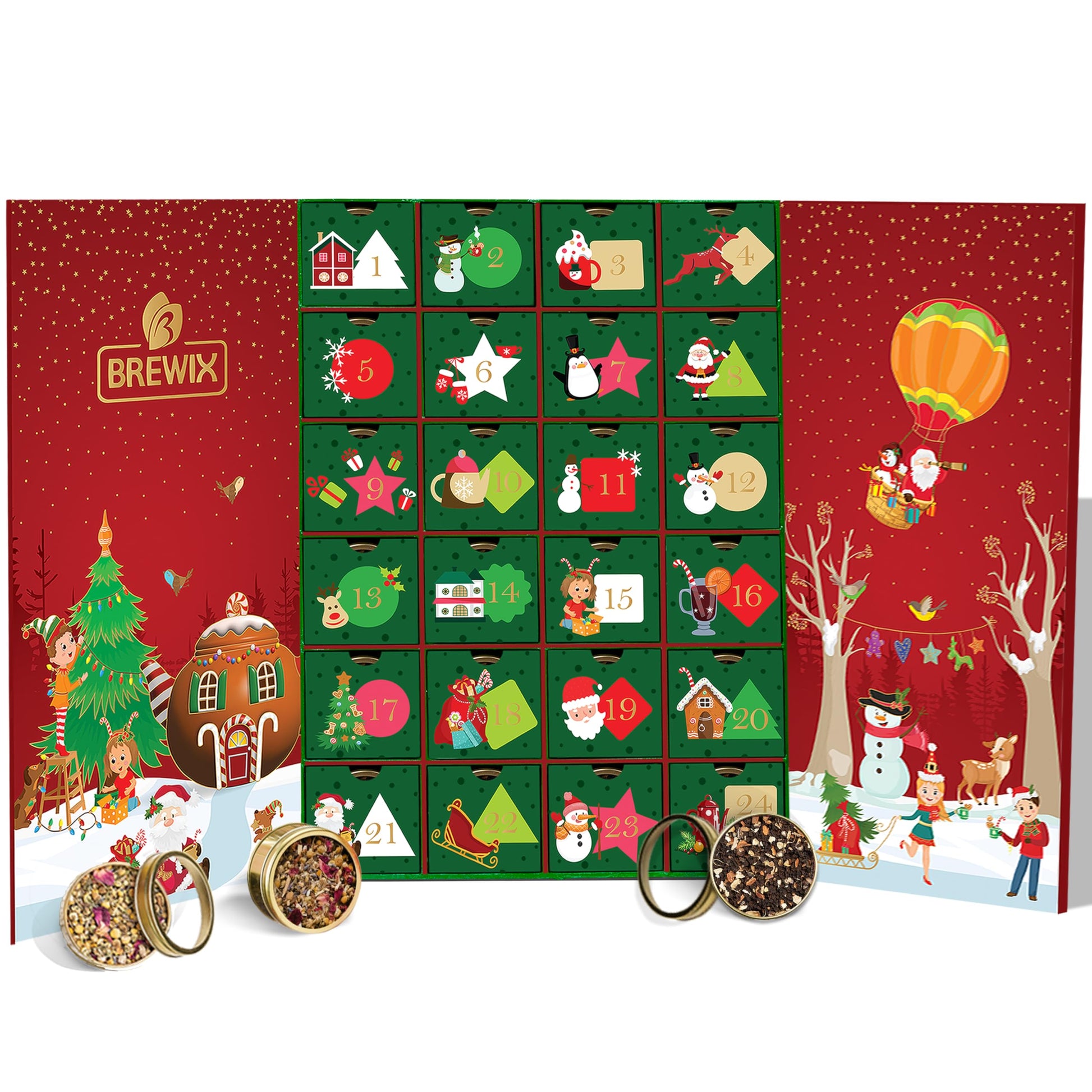 Brewix Advent Calendar 2023 - Top-Grade Christmas Gift Box - 24 Unique Loose Leaf Teas - Advent Calendar 2023 18+ Use Women & Men - Tea Advent Calendar