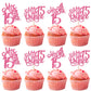 Rsstarxi Cupcake Toppers 24 Pack, Deep Pink, Mis Quince 15 Años Birthday Decorations