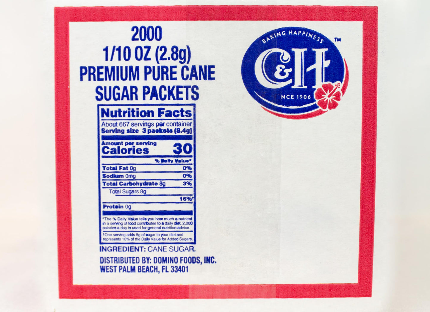 C&H Sugar Packets - 0.1 Ounce, 2000 Count - Ideal for Coffee, Tea, and Baking