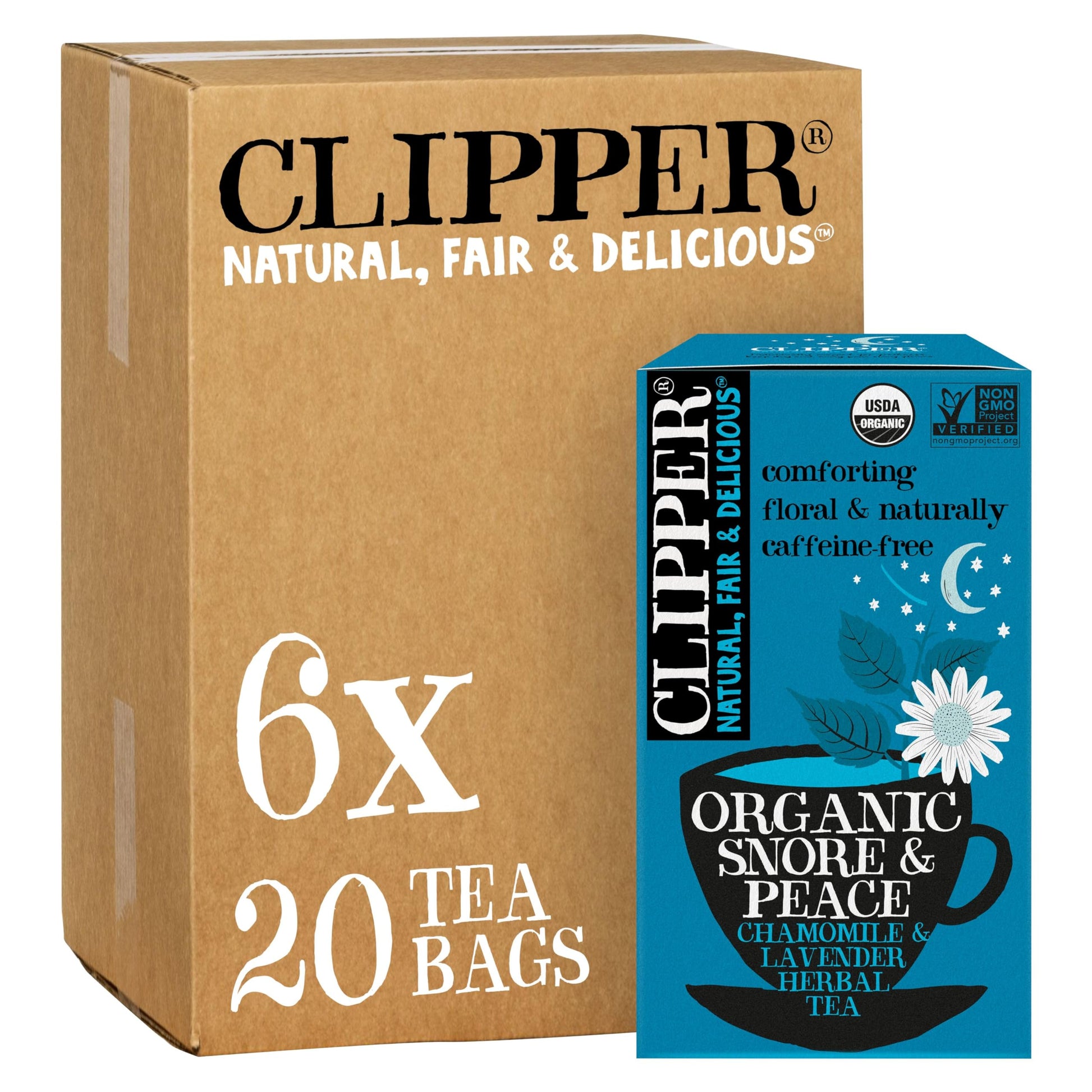 Clipper Tea Snore and Peace Chamomile Lavender Infusion, Organic, Caffeine-Free, 20 Count (Pack of 6)