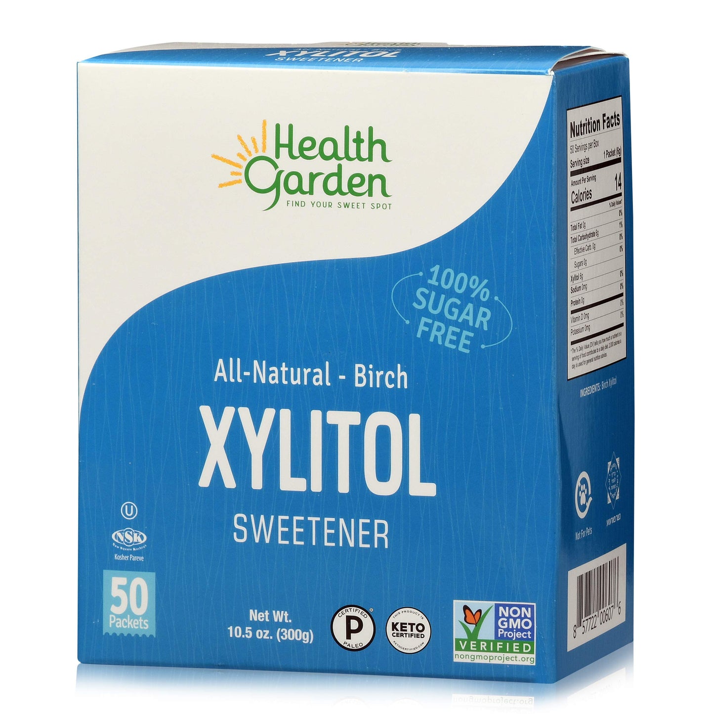 Health Garden Birch Xylitol Sweetener - 50 Packets - Pure Birch Xylitol - Non Gmo, Kosher, And Made In The U.S.A. - Ideal Powdered Sugar Substitute - Non-Gmo Sugar Alternative